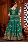 Teal Green Taffeta Silk Embroidered Panelled Style Lehenga