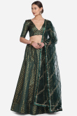 Teal Green Taffeta Silk Woven Zari Lehenga