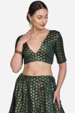 Teal Green Taffeta Silk Woven Zari Lehenga