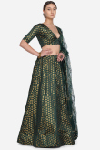 Teal Green Taffeta Silk Woven Zari Lehenga