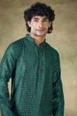 Teal Green Thread Viscose Embroidered Straight Cut Men's Kurta Pajama 