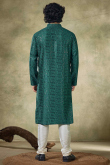 Teal Green Thread Viscose Embroidered Straight Cut Men's Kurta Pajama 