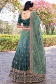 Teal Green Tissue Silk Flared Style Lehenga with Printed Work