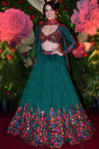 Teal Green Velvet Resham Embroidered Lehenga