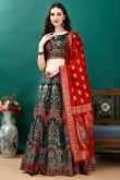 Teal Green Woven Zari Art Silk Panelled Style Lehenga