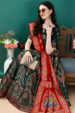 Teal Green Woven Zari Art Silk Panelled Style Lehenga
