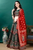 Teal Green Woven Zari Art Silk Panelled Style Lehenga