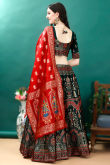 Teal Green Woven Zari Art Silk Panelled Style Lehenga