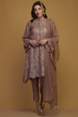 Thread And Sequins Embroidered Georgette Mauve Trouser Suit for Wedding & Party