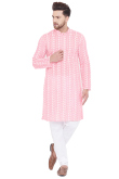 Thread Embroidered Chikankari Cotton Light Pink Men Kurta Churidar