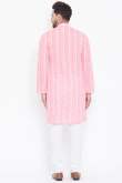 Thread Embroidered Chikankari Cotton Light Pink Men Kurta Churidar