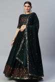 Thread Embroidered Georgette Dark Green Lehenga