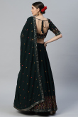 Thread Embroidered Georgette Dark Green Lehenga