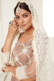 Thread Embroidered Net Light Peach Bridesmaid Wear Lehenga