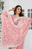 Thread Embroidered Net Pink Saree
