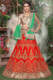 Thread Embroidered Net Red Lehenga