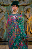Thread Weaved Bottle Green Chanderi Silk Broad Border Saree 