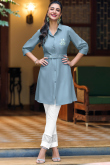 Thread Work Embroidered Chinnon Bluish Grey Kurti
