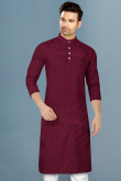 Thread Work Embroidered Cotton Burgundy Maroon Men Kurta Pajama