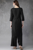 Thread Work Embroidered Cotton Rayon Black Trouser Suit