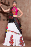 Thread Work Embroidered Cotton White Indian Lehenga