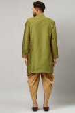 Thread Work Embroidered Dupion Silk Olive Green Men Kurta