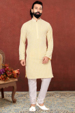 Thread Work Embroidered Georgette Cream Men Kurta Churidar