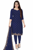 Thread Work Embroidered Georgette Dark Blue Churidar Suit