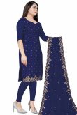 Thread Work Embroidered Georgette Dark Blue Churidar Suit
