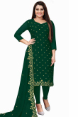 Thread Work Embroidered Georgette Dark Green Churidar Suit