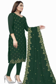 Thread Work Embroidered Georgette Dark Green Churidar Suit