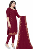 Thread Work Embroidered Georgette Deep Red Churidar Suit