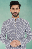 Georgette Men Kurta Pajama in Dusty Blue for Wedding 