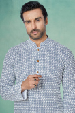 Georgette Men Kurta Pajama in Dusty Blue colour for Wedding 
