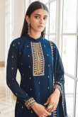 Thread Work Embroidered Georgette Royal Blue Sharara Suit