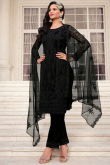 Thread Work Embroidered Net Black Trouser Suit