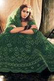 Bottle Green Festive Wear Net Lehenga