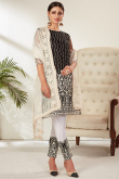 Thread Work Embroidered Net Dusty Black Trouser Suit