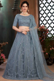 Dori Embroidered Net Grey Wedding Wear Lehenga