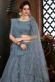 Dori Embroidered Net Grey Wedding Wear Lehenga
