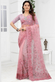 Thread Work Embroidered Net Lavender Pink Saree