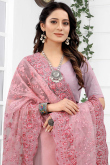 Thread Work Embroidered Net Lavender Pink Saree
