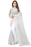 Thread Work Embroidered Net Light Grey Saree