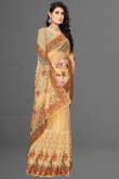 Thread Embroidered Net Light Yellow Saree