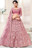 Thread Work Embroidered Net Mauve Pink Lehenga 