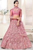 Thread Work Embroidered Net Mauve Pink Lehenga 