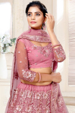 Thread Work Embroidered Net Mauve Pink Lehenga 