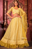 Thread Work Embroidered Net Mustard Yellow Lehenga