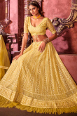 Thread Work Embroidered Net Mustard Yellow Lehenga