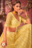 Thread Work Embroidered Net Mustard Yellow Lehenga
